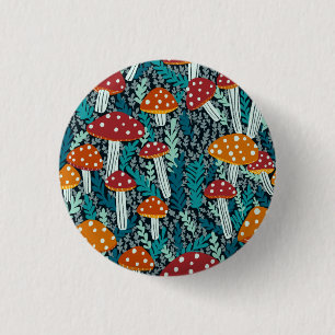 Amanita Magical Mushroom Fern Forest Pattern   3 Cm Round Badge