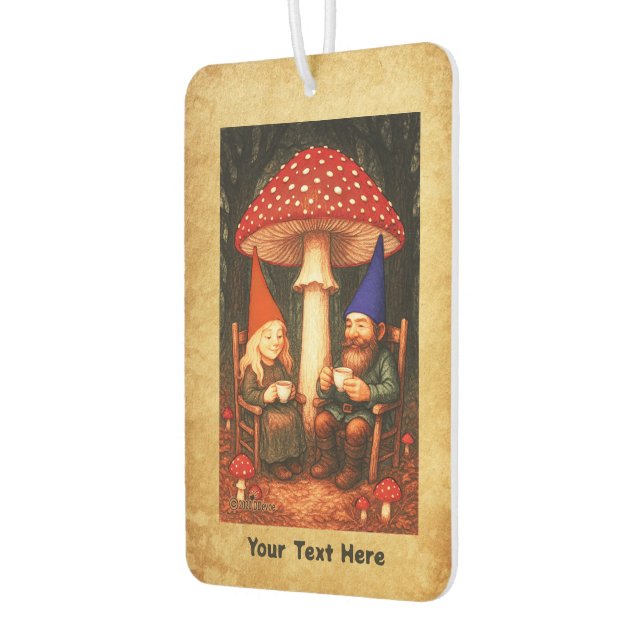 Amanita Mushroom and Gnomes Car Air Freshener (Left)