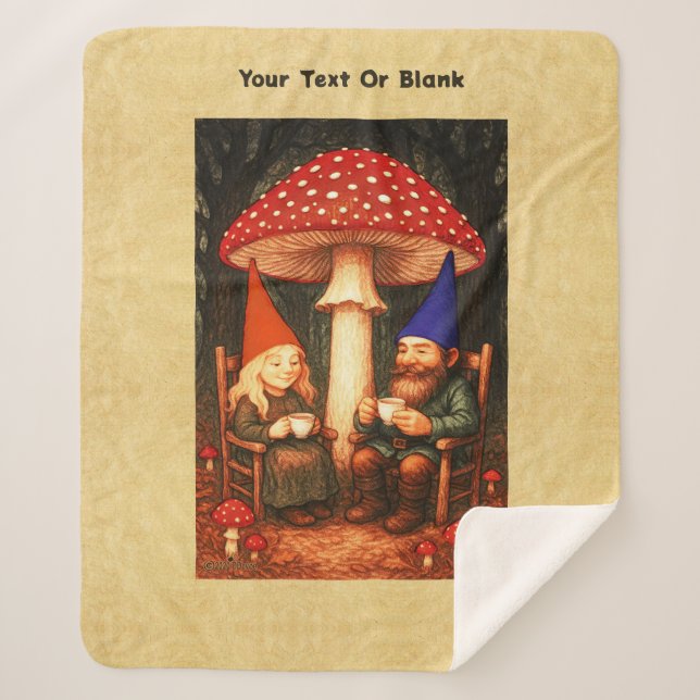 Amanita Mushroom and Gnomes Sherpa Blanket (Front)