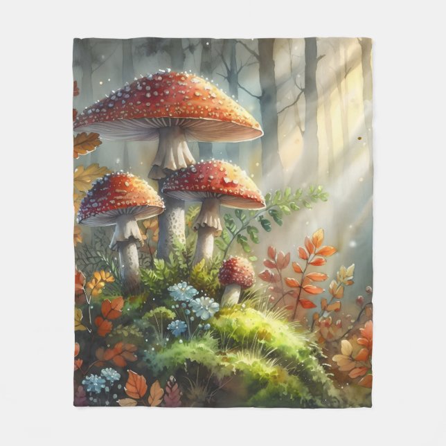 Amanita Mushroom Magic Forest Landscape Fungi Fleece Blanket (Front)