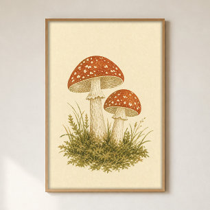 Amanita Pair Watercolour Cottagecore Art Poster