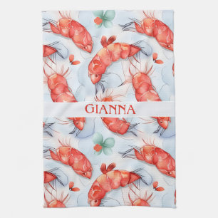 Amano Shrimp Watercolor Colorful Pattern Tea Towel
