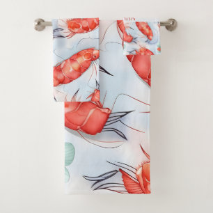 Amano Shrimp Watercolor Colourful Pattern Bath Towel Set