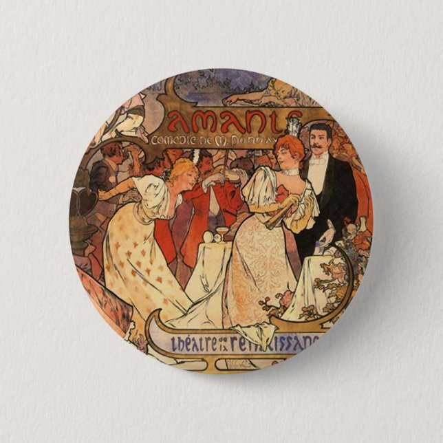 Amants, Alphonse Mucha 6 Cm Round Badge (Front)