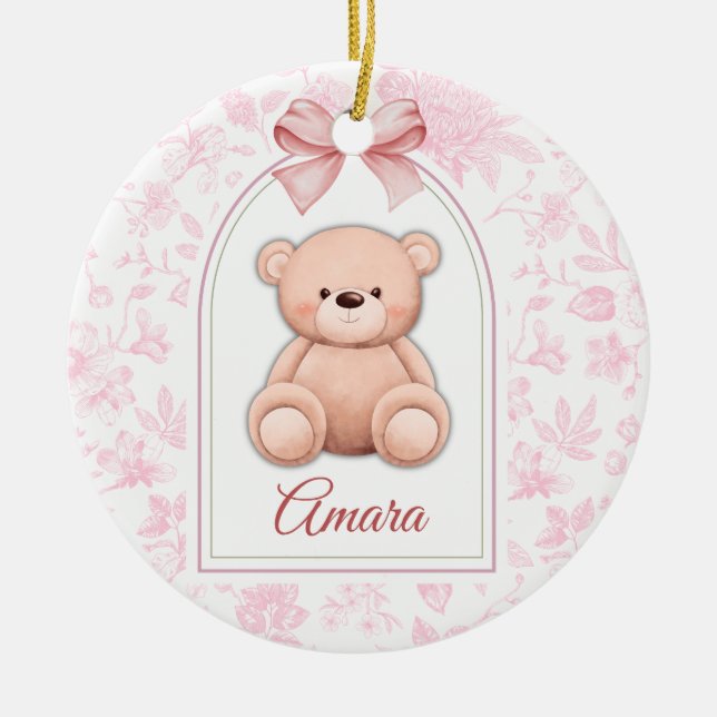 Amara | Custom Pink Teddy Bear Nursery Design  Ceramic Tree Decoration (Front)