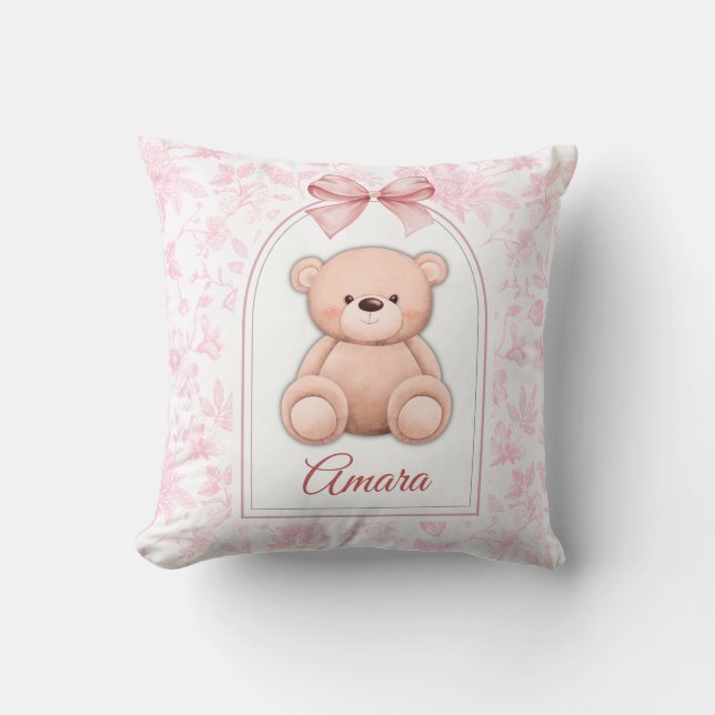 Amara | Custom Pink Teddy Bear Nursery Design  Cushion (Front)