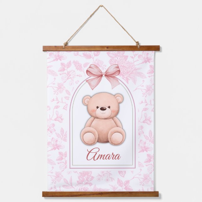 Amara | Custom Pink Teddy Bear Nursery Design  Hanging Tapestry (Front)