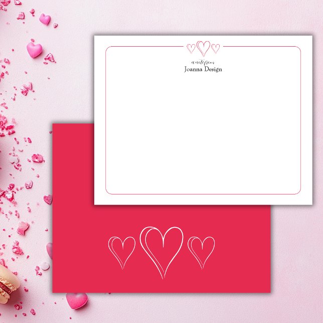 Amaranth Border Three Heart Stationery Note Card (Creator Uploaded)