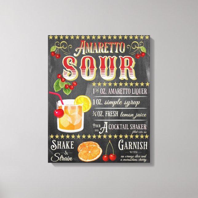 Amaretto Sour Chalkboard Recipe Canvas Print (Front)