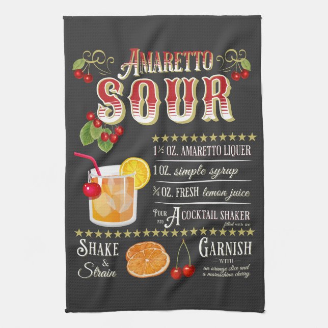 Amaretto Sour Recipe Tea Towel (Vertical)