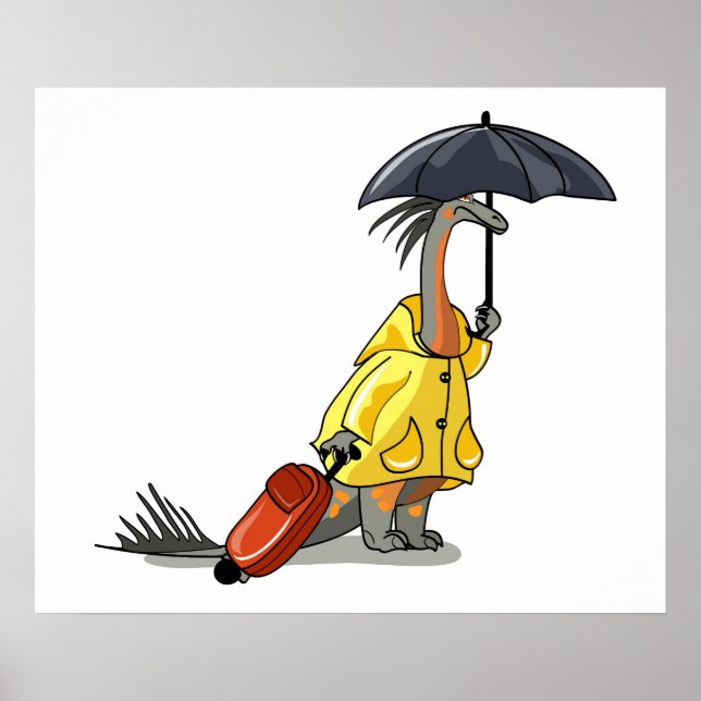 Amargasaurus Holding Umbrella And Suitcase. Poster (Front)