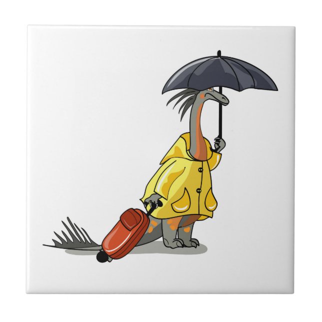Amargasaurus Holding Umbrella And Suitcase. Tile (Front)
