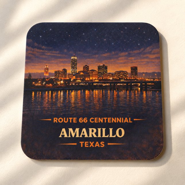 Amarillo Route 66 Skyline Barware Gift Square Paper Coaster (Creator Uploaded)
