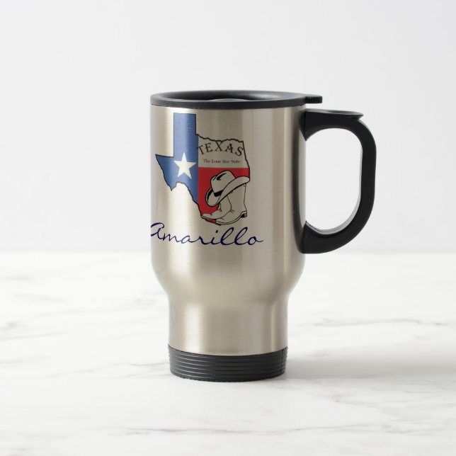 Amarillo Texas State Map with Star, Boots, Hat Mug (Right)