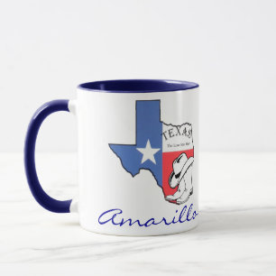 Amarillo Texas State Map with Star, Boots, Hat Mug