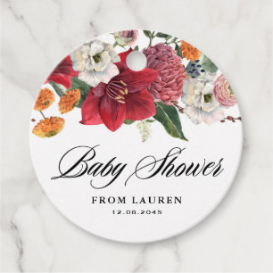 Amaryllis and Chrysanthemums Floral Baby Shower Favour Tags