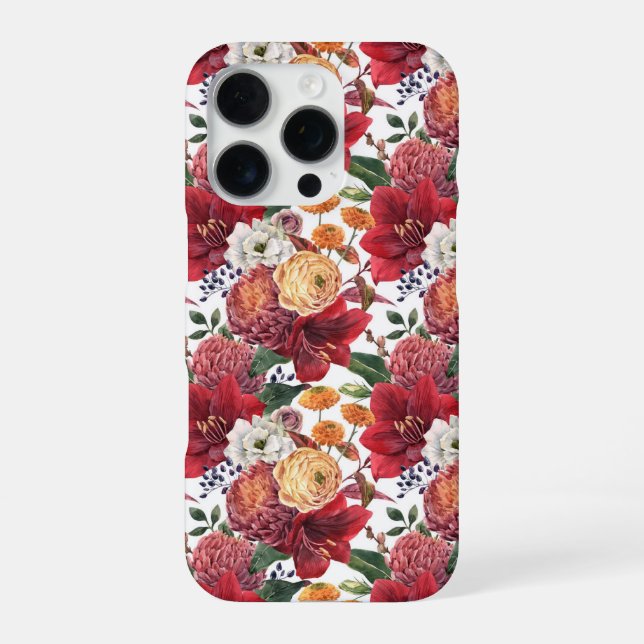 Amaryllis and Chrysanthemums Floral Pattern iPhone Case (Back)