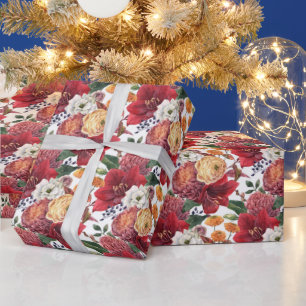 Amaryllis and Chrysanthemums Floral Pattern Wrapping Paper