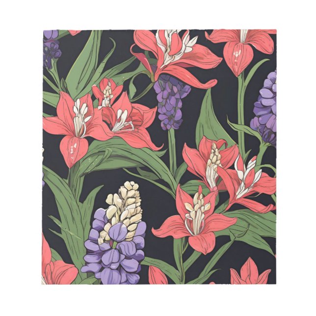Amaryllis and Lupines Floral Design Notepad (Front)