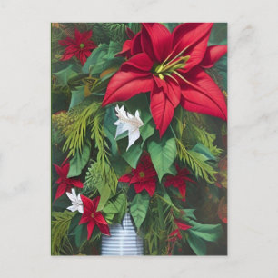 Amaryllis and Poinsettia Floral AI Art Postcard