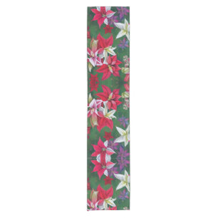 Amaryllis and Poinsettia Floral Christmas Short Table Runner