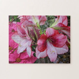 Amaryllis and Poinsettia Red Holiday Flowers Jigsaw Puzzle