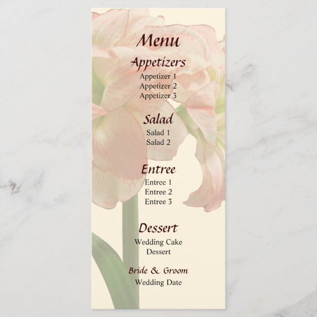 Amaryllis Aphrodite Wedding Menu (Front)