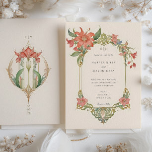 Amaryllis Art Nouveau Wedding Invitation