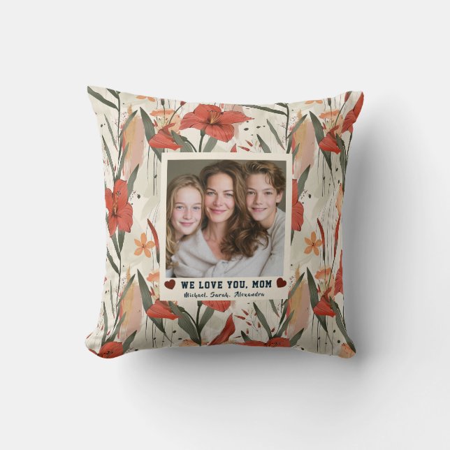 Amaryllis Best Cat Mum Office Decor Botanical Cushion (Front)