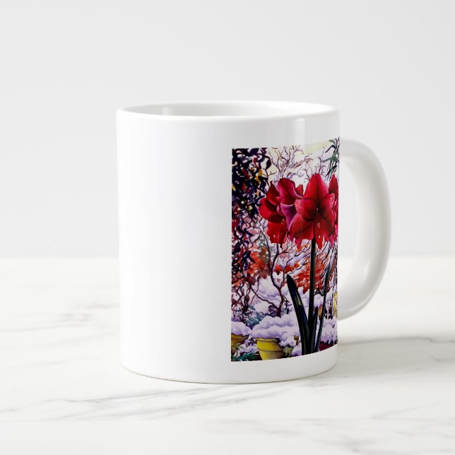Amaryllis by Snow Window Large Coffee Mug (Front Right)