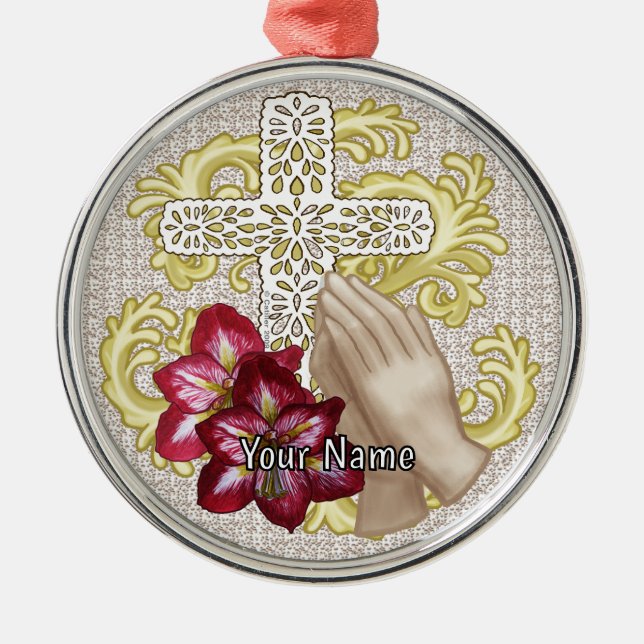 Amaryllis Christian Cross Metal Tree Decoration (Front)
