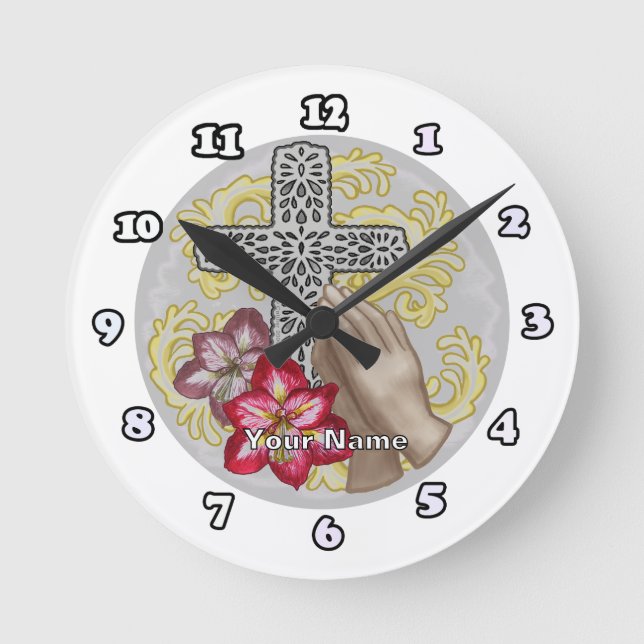 Amaryllis Christian Cross Round Clock (Front)