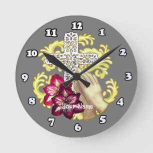 Amaryllis Cross Christian Round Clock