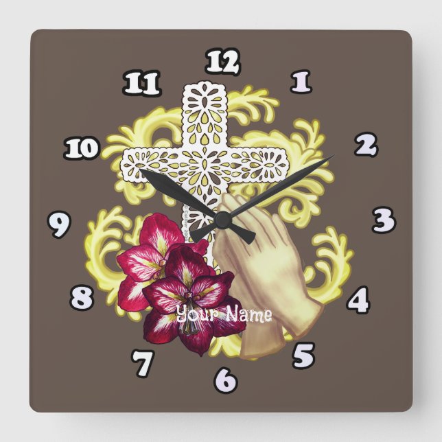 Amaryllis Cross Christian  Square Wall Clock (Front)