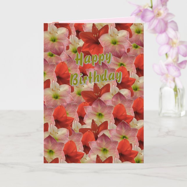 Amaryllis Floral Birthday Card  (Orchid)
