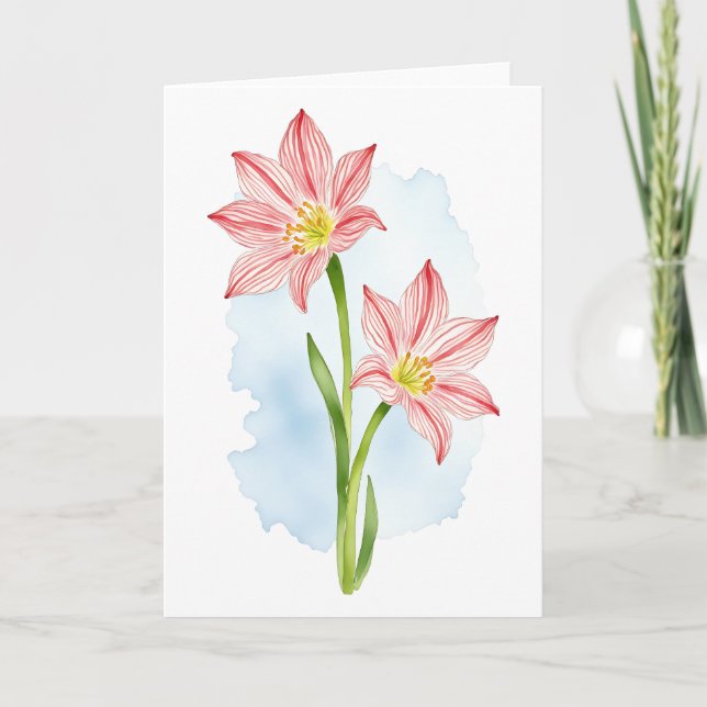Amaryllis Flower Watercolor Thank You Card (Front)