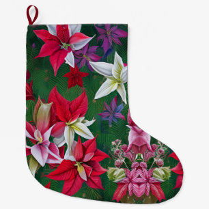 Amaryllis Flowers and pine Large Christmas Stocking