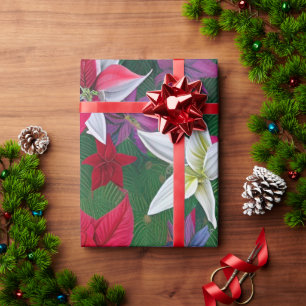 Amaryllis Flowers and pine Wrapping Paper