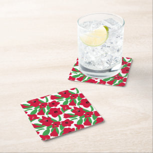 Amaryllis Flowers Square Paper Coaster