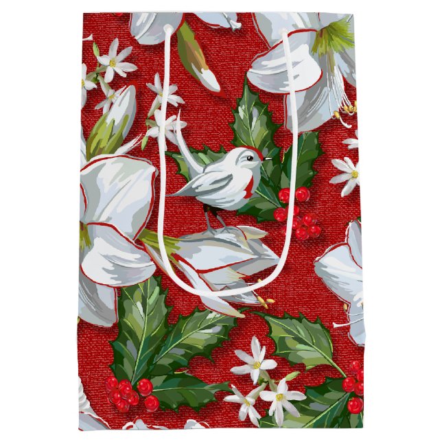 Amaryllis, Holly & Doves Medium Gift Bag (Back)