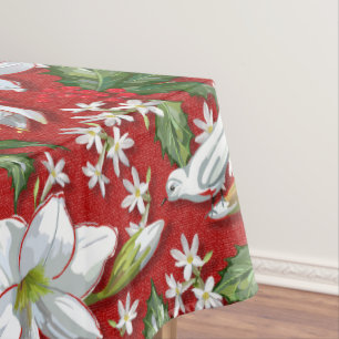 Amaryllis & Holly Red Christmas Tablecloth