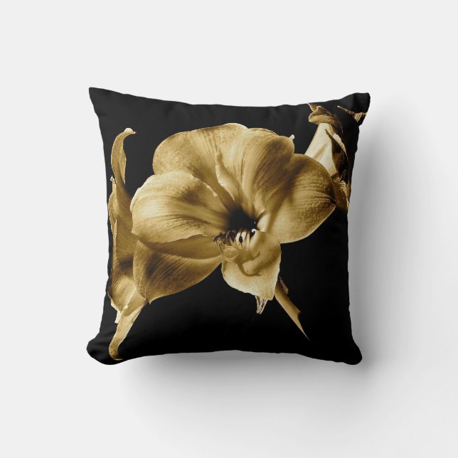 AMARYLLIS IN SEPIA WITH BLACK BACKGROUND CUSHION (Front)