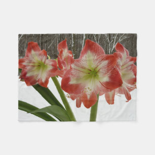 Amaryllis in Snow Red Holiday Winter Floral Fleece Blanket