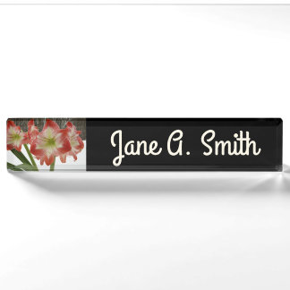Amaryllis in Snow Red Holiday Winter Floral Nameplate