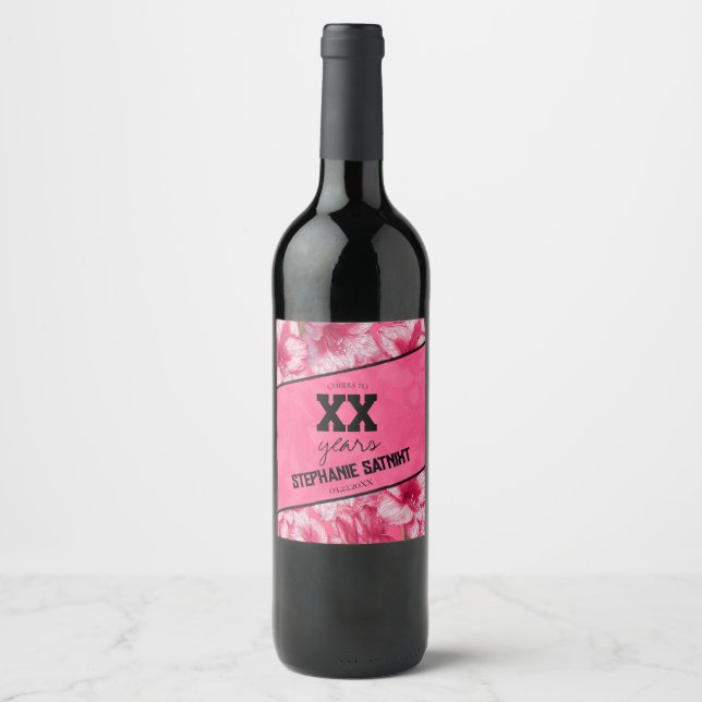 Amaryllis Inspired Happy Birthday Boho Wine Label (Front)