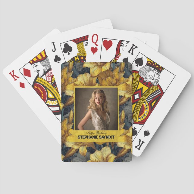 Amaryllis Inspired Surprise Birthday Unique Playing Cards (Back)