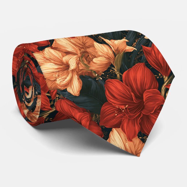 Amaryllis Pattern Father Groom Fall Wedding Tie (Rolled)