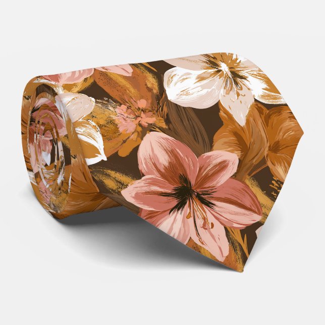 Amaryllis Pattern Husband Garden Wedding Tie (Rolled)