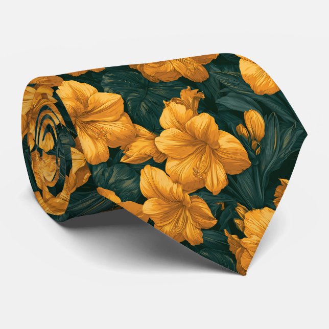 Amaryllis Pattern Husband Outdoor Wedding Tie (Rolled)