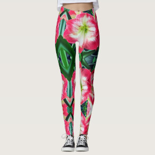 Amaryllis pink white colour gentle flower branch leggings